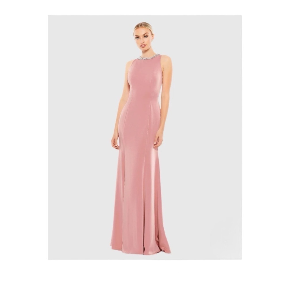 leena for Mac Duggal Crystal Neck Trumpet Gown in Rose Pink NWT